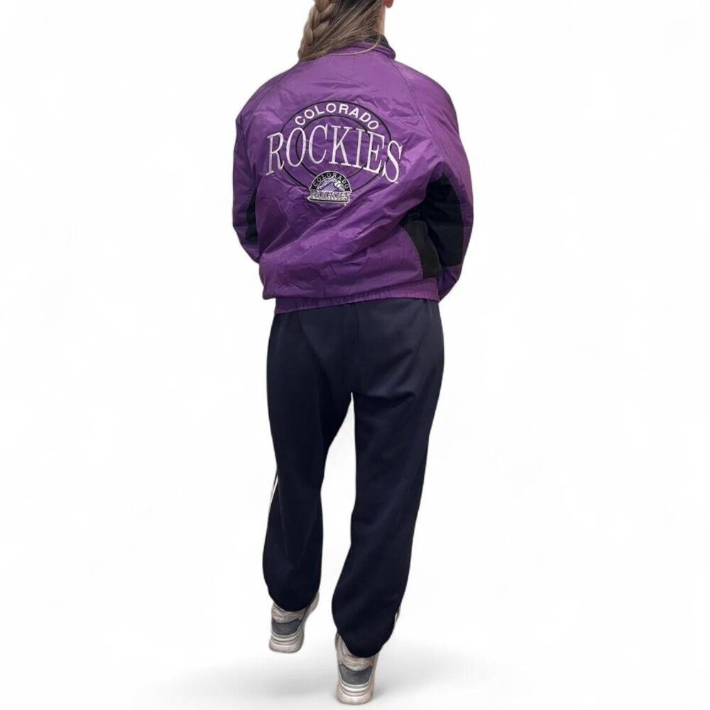 Vintage Colorado Rockies Puffer Jacket 90s MLB Purple Black Men’s Large - Picture 2 of 8